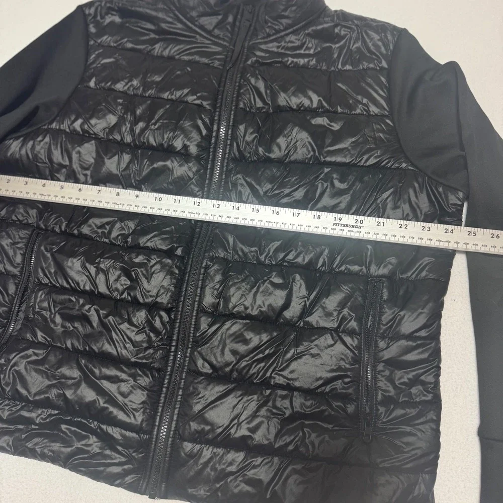 Avia Women XL 16-18 Black Mixed Media Quilted Puffer Hybrid Full Zip Jacket Coat